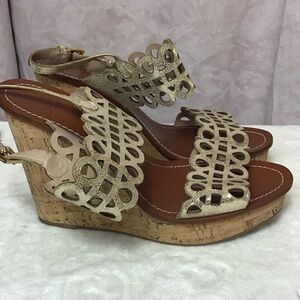 Tory Burch Metallic Gold Wedge Sandals